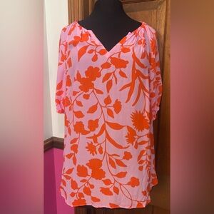 Talbots Pink and Orange Floral Blouse size XL New